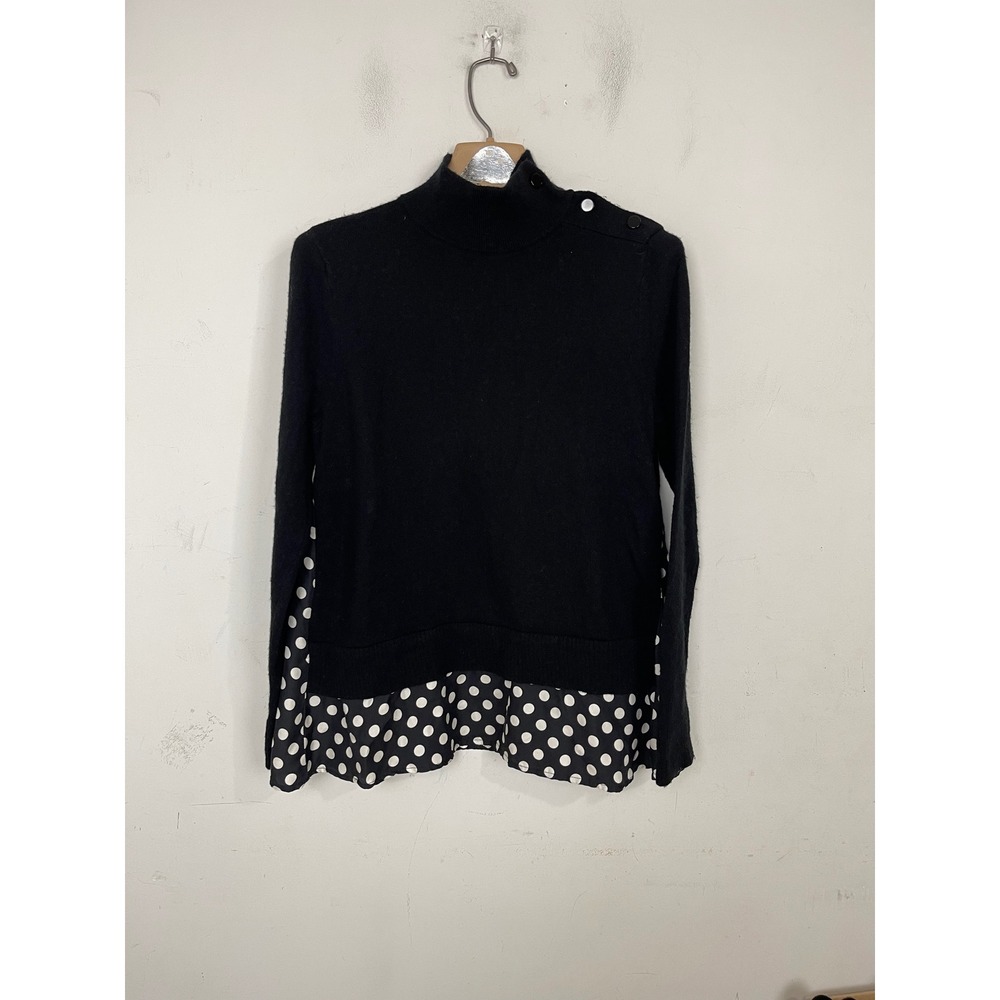 Kate Spade Black Polka Dot Silk Hem Mock‎ Neck Sweater Wool Blend Small